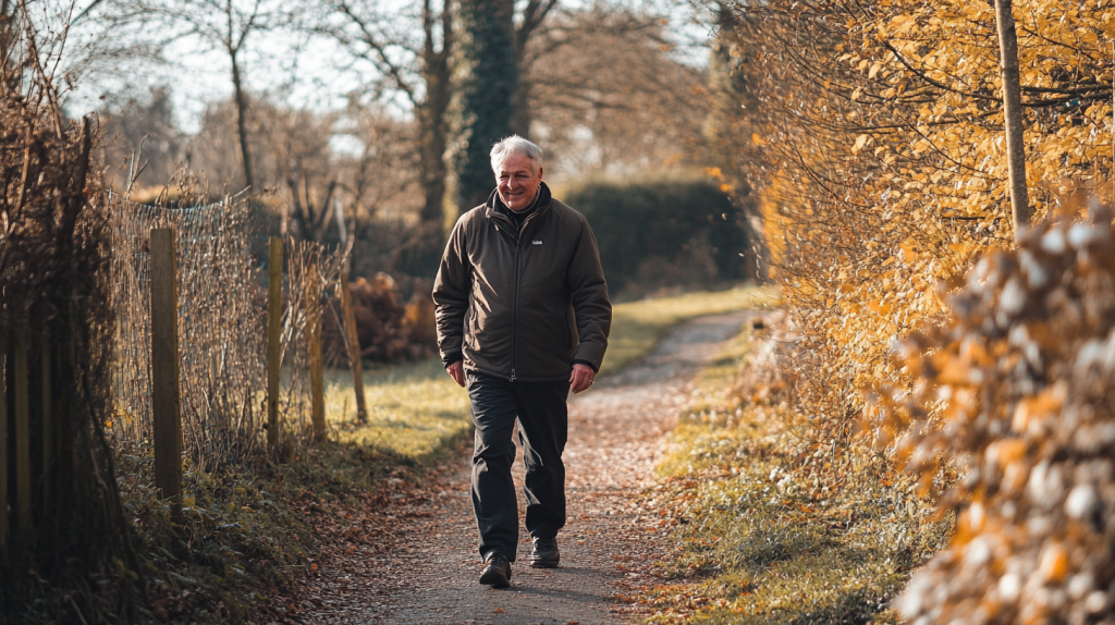 Man with dementia taking a walk with the Iris Alert watch